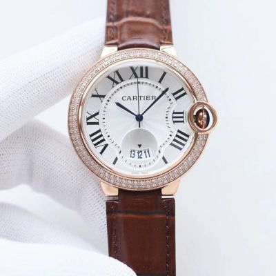 Cartier Ballon Bleu De 33/36/42MM Imported Movement Stainless Steel Brown Leather Strap Couple Watch